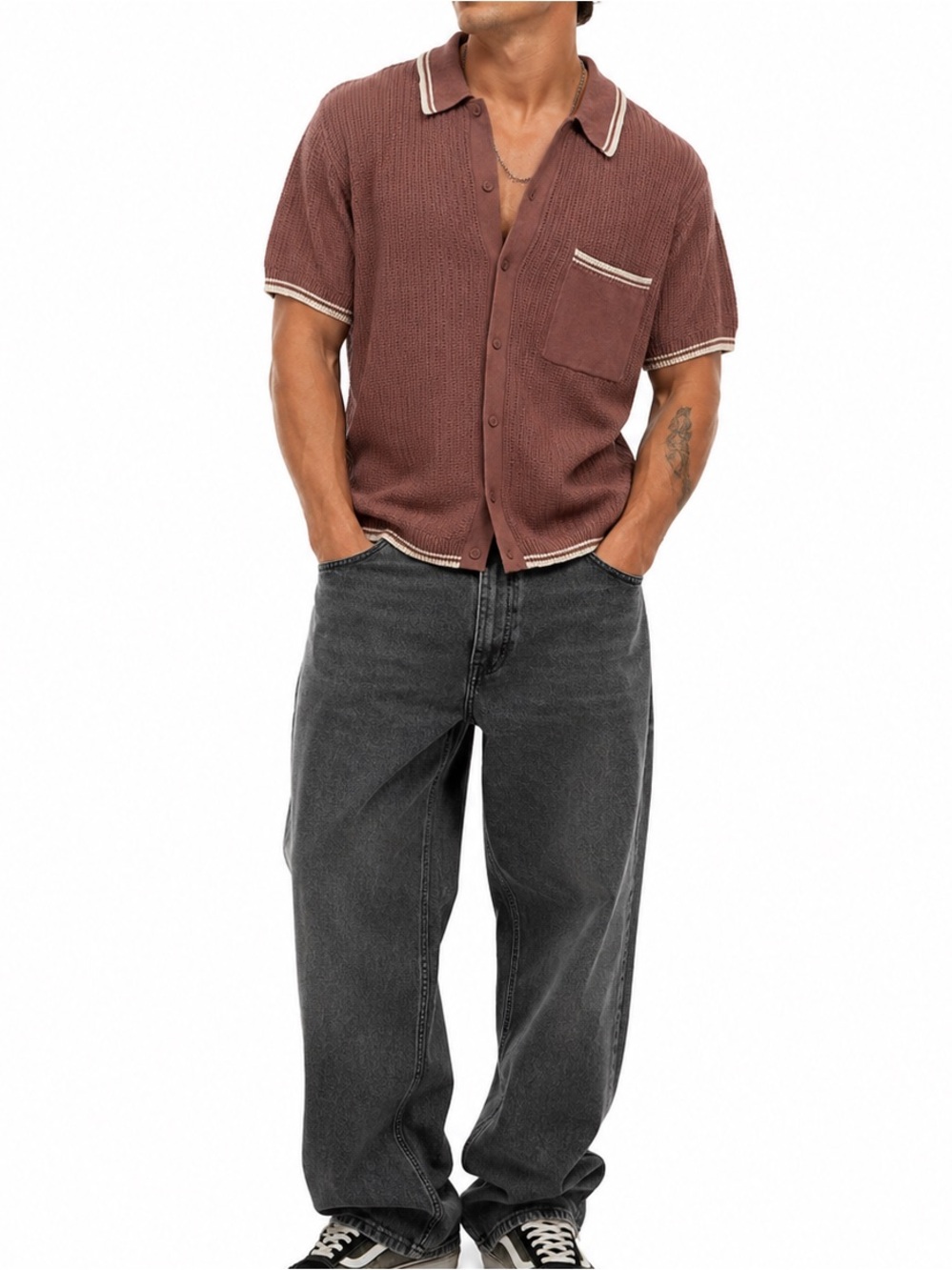 Urban Outfitters Shirt Knitted Large Mauve Men’s Relaxed Fit Standard Cloth